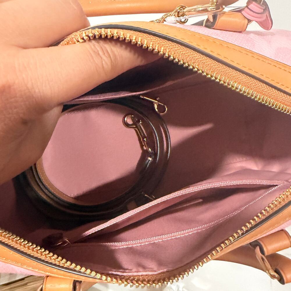 Coach Medium Rowan Satchel Bag In Signature Canvas With Charms Powder Pink NWT - Picture 6 of 6